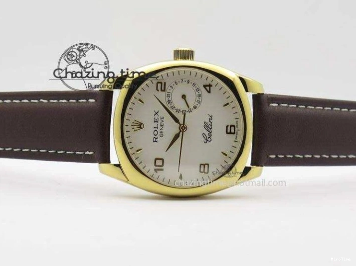 MiroTime 0419 Cellini Date YG White Numeral Dial On Brown Leather Strap A Affordable 3883